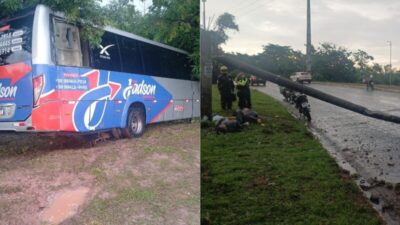 Poste derrubado por micro-ônibus causa acidente com moto e deixa dois feridos em São Luís