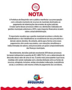 Prefeitura de Bequimão alerta para impacto de descontos judiciais nas finanças do município