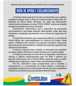 Prefeitura de Porto Rico do Maranhão e Polícia Militar, esclarecem informações e reforçam compromisso com a segurança pública