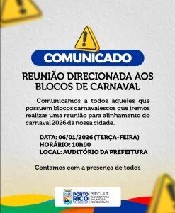 Prefeitura de Porto Rico do Maranhão reúne com blocos carnavalescos para alinhamento do Carnaval 2026
