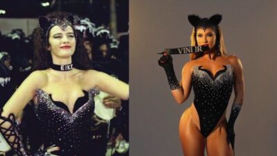 Virginia usa coleira com nome de Vini Jr. em fantasia icônica do carnaval