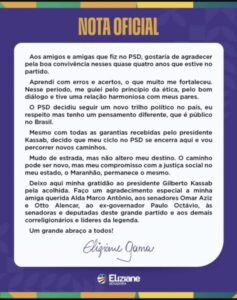 Em nota, Eliziane confirma saída do PSD; destino éno PT