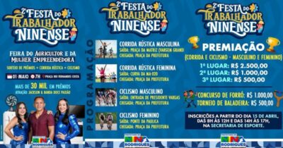 Prefeitura de Nina Rodrigues vai realizar 2ª Festa do Trabalhador Ninense com mais de R$ 30 mil em prêmios