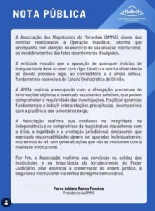 Associação de magistrados sai em defesa da categoria após escândalo de venda de sentenças no Maranhão