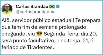 Brandão decreta ponto facultativo na segunda-feira (20) e garante feriadão prolongado