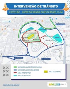 Mudança no trânsito para o show da banda Guns N’ Roses