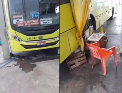 Ônibus desgovernado invade Terminal da Praia Grande e por pouco não atinge pedestres e ambulante