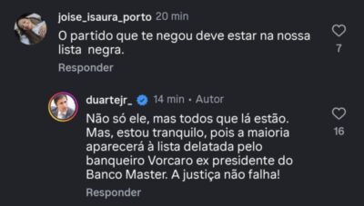 Duarte Jr. enfrenta poderosos após CPI do INSS, é isolado nos bastidores e dispara ameaça de “lista de deletados” envolvendo Daniel Vorcaro
