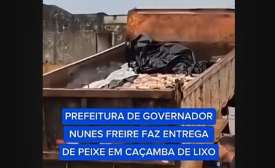 VEJAM QUE ABSURDO! Prefeito do interior do Maranhão humilha o povo na Semana Santa ao distribuir peixe em caçamba de lixo