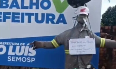 Moradores protestam com “Judas” após falhas em asfalto da Prefeitura no Santa Clara