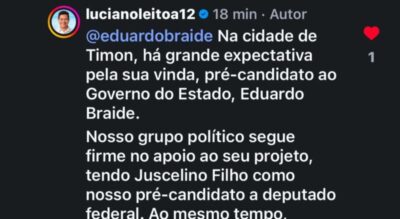 Braide em Timon: gesto a Luciano Leitoa expõe disputa por protagonismo e gera ruído entre aliados