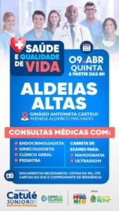 Mutirão de Saúde do deputado Catulé Júnior leva atendimentos gratuitos à população de Aldeias Altas nesta quinta (9)