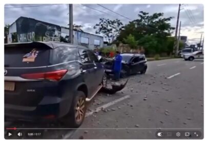 Às 5h30, Toyota SW4 invade pista contrária e bate em Fiat Mobi em frente a churrascaria “O Tchê”, no Araçagy