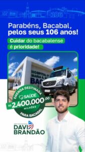 No aniversário de 106 anos de Bacabal, Davi Brandão destina emenda de 2,4 milhões para área da saúde no município