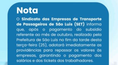 SET recebe subsídio da prefeitura de São Luís e garantirá pagamento de salários dos rodoviários