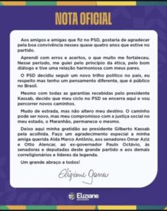 Em nota, Eliziane confirma saída do PSD; destino é o PT…